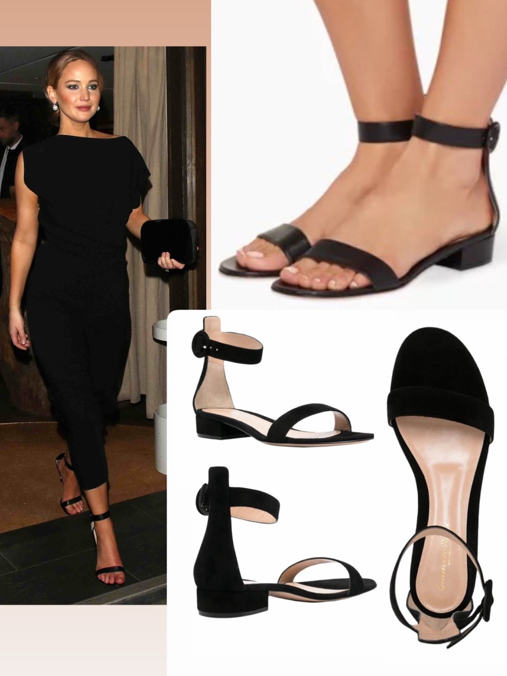 New! Gianvito Rossi low heel chic black suede sandals size 39.5
